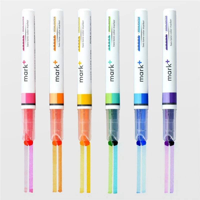 6 stk Double Line Double Color Highlighters