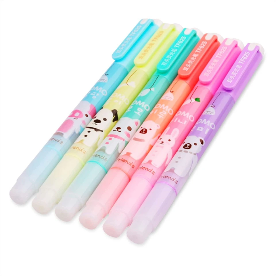6 stk Dual Tips Highlighter Marker Sett